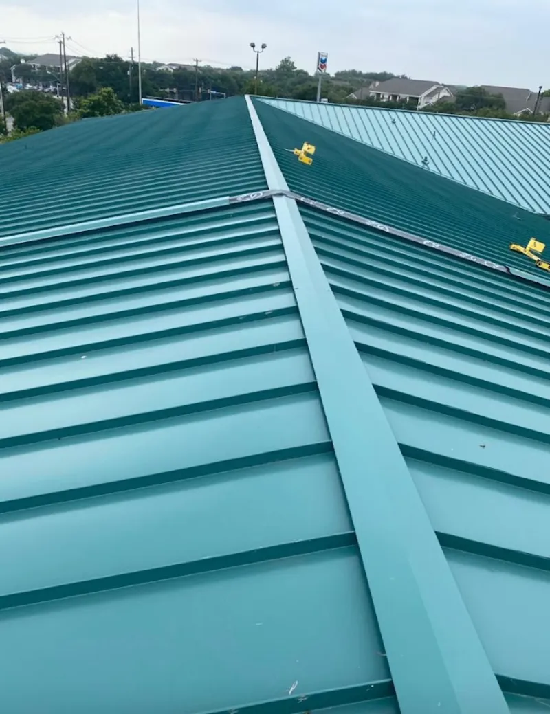 Green commercial metal roof ridge and valley for Metal Roof Repair in Merrydale